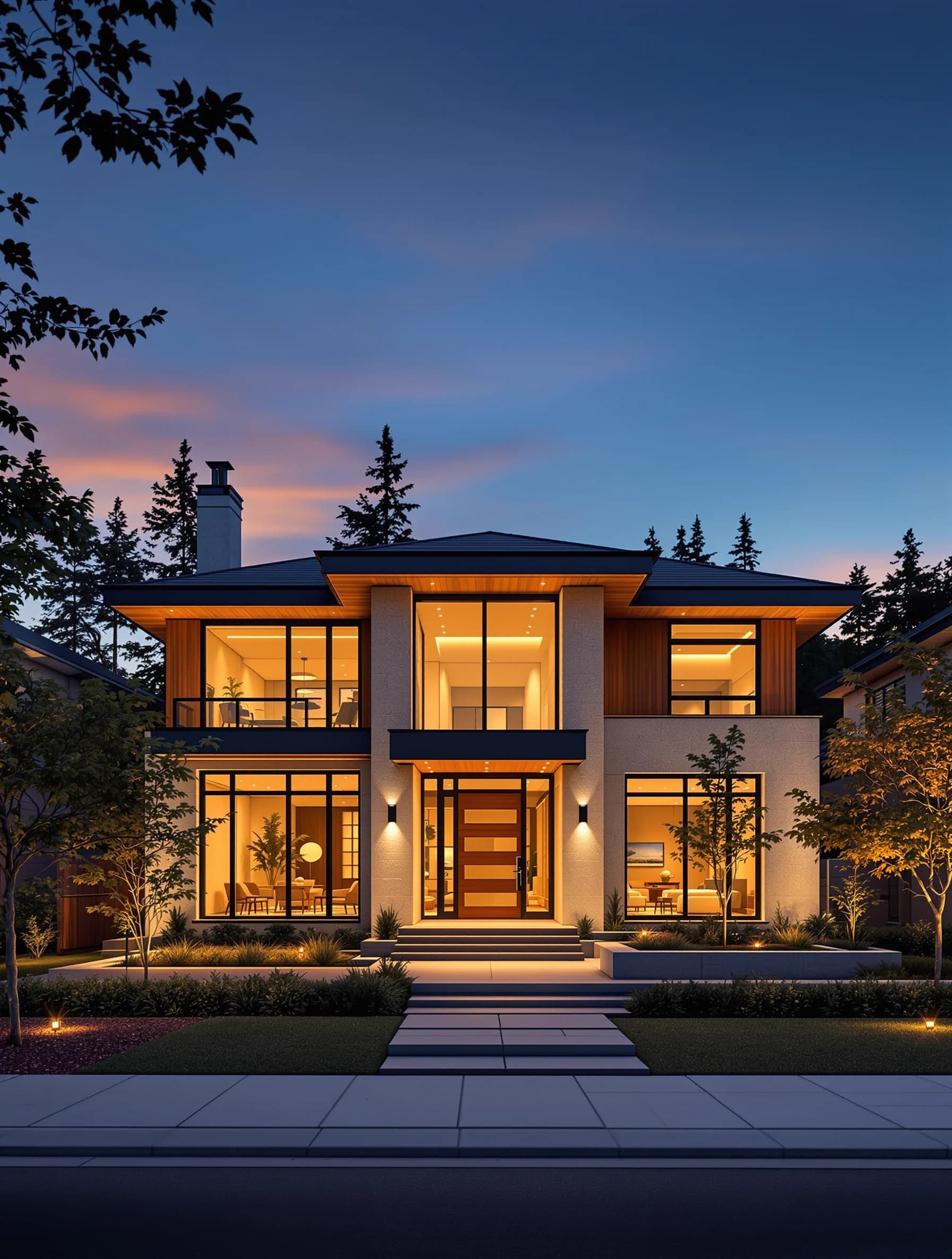 Luxury modern villa at golden hour