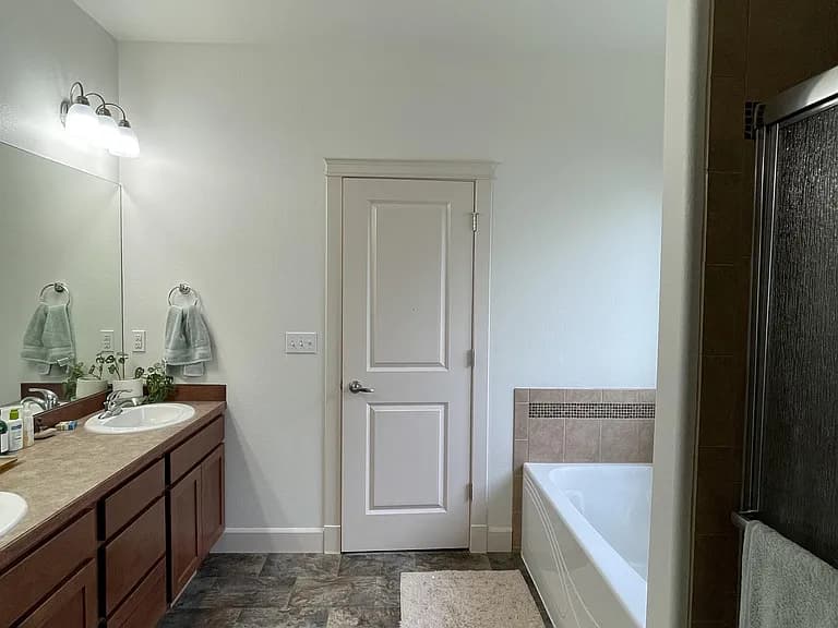 Single family home has a roomy living room with gas fireplace,