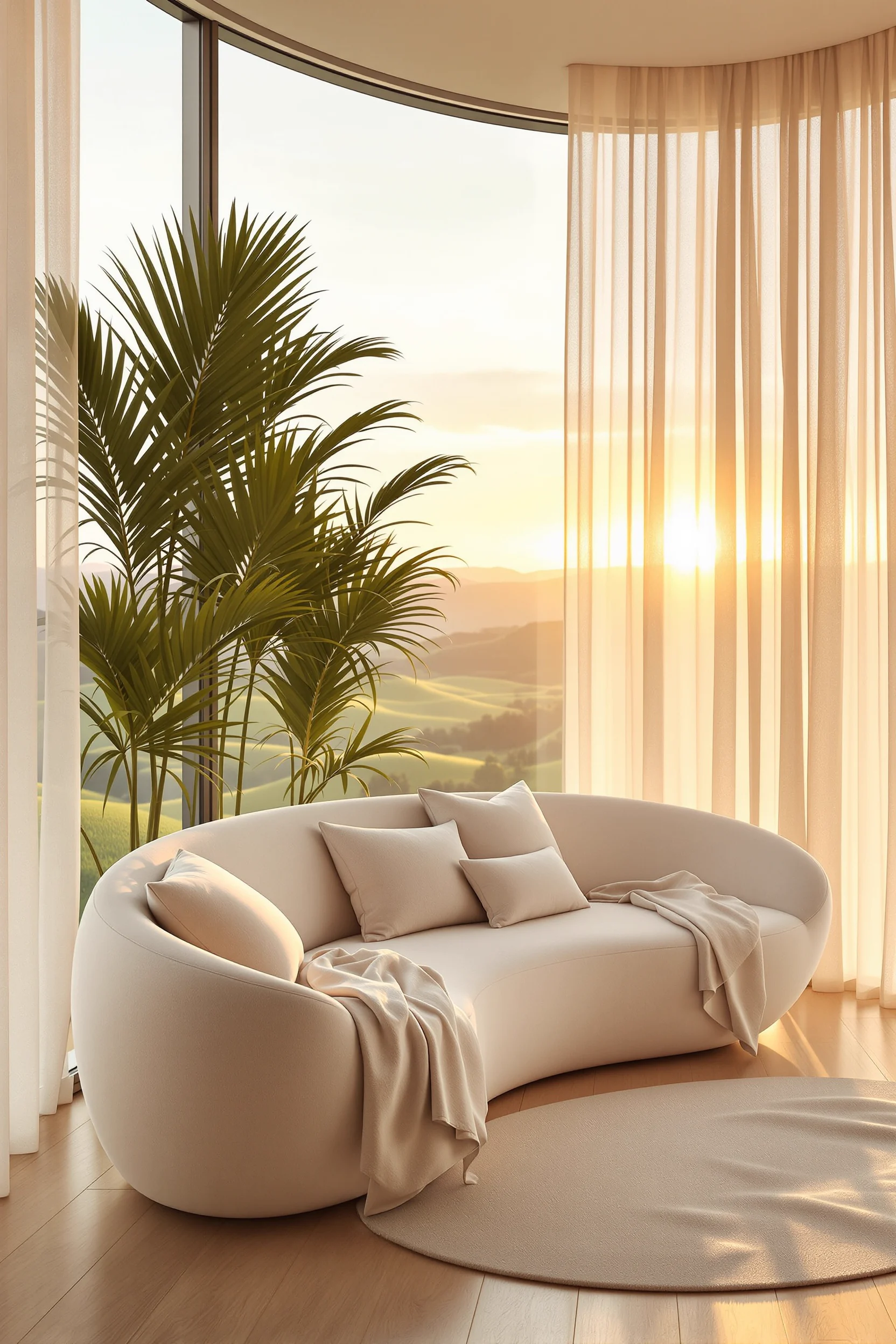 A bright, welcoming modern home glowing at golden hour